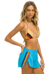 WOMEN'S 5 STRIPE FLEX BOARD SHORTS - NEON BLUE // RAINBOW