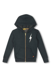 KIDS BOLT PRINT ZIP HOODIE - CHARCOAL // WHITE