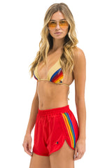 WOMEN'S 5 STRIPE FLEX BOARD SHORTS - RED // RAINBOW