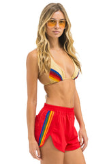 WOMEN'S 5 STRIPE FLEX BOARD SHORTS - RED // RAINBOW