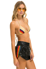 HIGH RISE 5 STRIPE NYLON JOGGER SHORT - BLACK