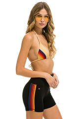 5 STRIPE RAINBOW 4 INCH HI-RISE BIKER SHORT - BLACK