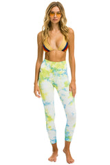 HAND DYED CROPPED HI-RISE LEGGINGS - TIE DYE NEON YELLOW