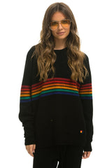 RAINBOW STRIPE 6 UNISEX CASHMERE SWEATER - BLACK