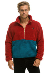 TEDDY UNISEX HALF ZIP COLOR BLOCK JACKET - CHERRY