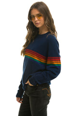 RAINBOW STRIPE 6 UNISEX LIGHT CASHMERE SWEATER - MIDNIGHT
