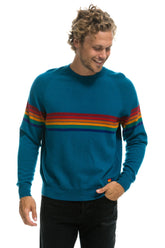 RAINBOW STRIPE 6 UNISEX LIGHT CASHMERE SWEATER - PEACOCK
