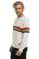 RAINBOW STRIPE 6 UNISEX LIGHT CASHMERE SWEATER - SNOW
