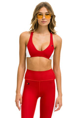 COLOR BLOCK BRALETTE SPORTS BRA - CHERRY