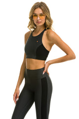 COLOR BLOCK RACER SPORTS BRA - TITANIUM