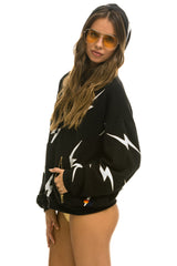 BOLT STITCH REPEAT RELAXED PULLOVER HOODIE WITH POCKET ZIPPERS - BLACK // WHITE