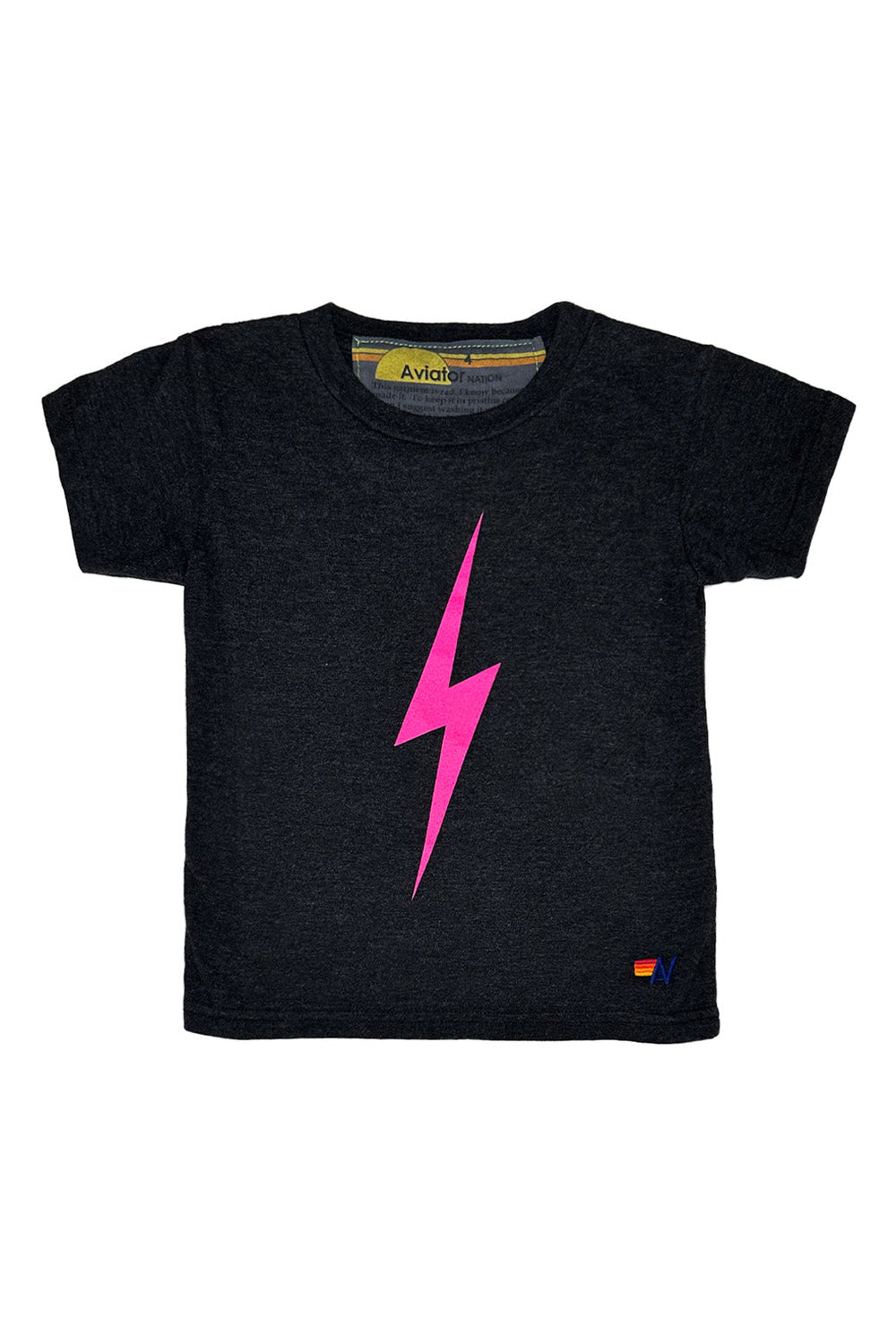 KID'S BOLT TEE - BLACK // NEON PINK