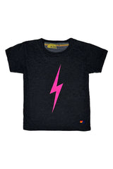 KID'S BOLT TEE - BLACK // NEON PINK