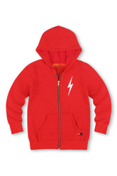 KIDS BOLT PRINT ZIP HOODIE - RED