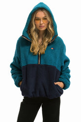 TEDDY APRES HOODED HALF ZIP COLOR BLOCK JACKET - CAPRI