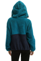 TEDDY APRES HOODED HALF ZIP COLOR BLOCK JACKET - CAPRI