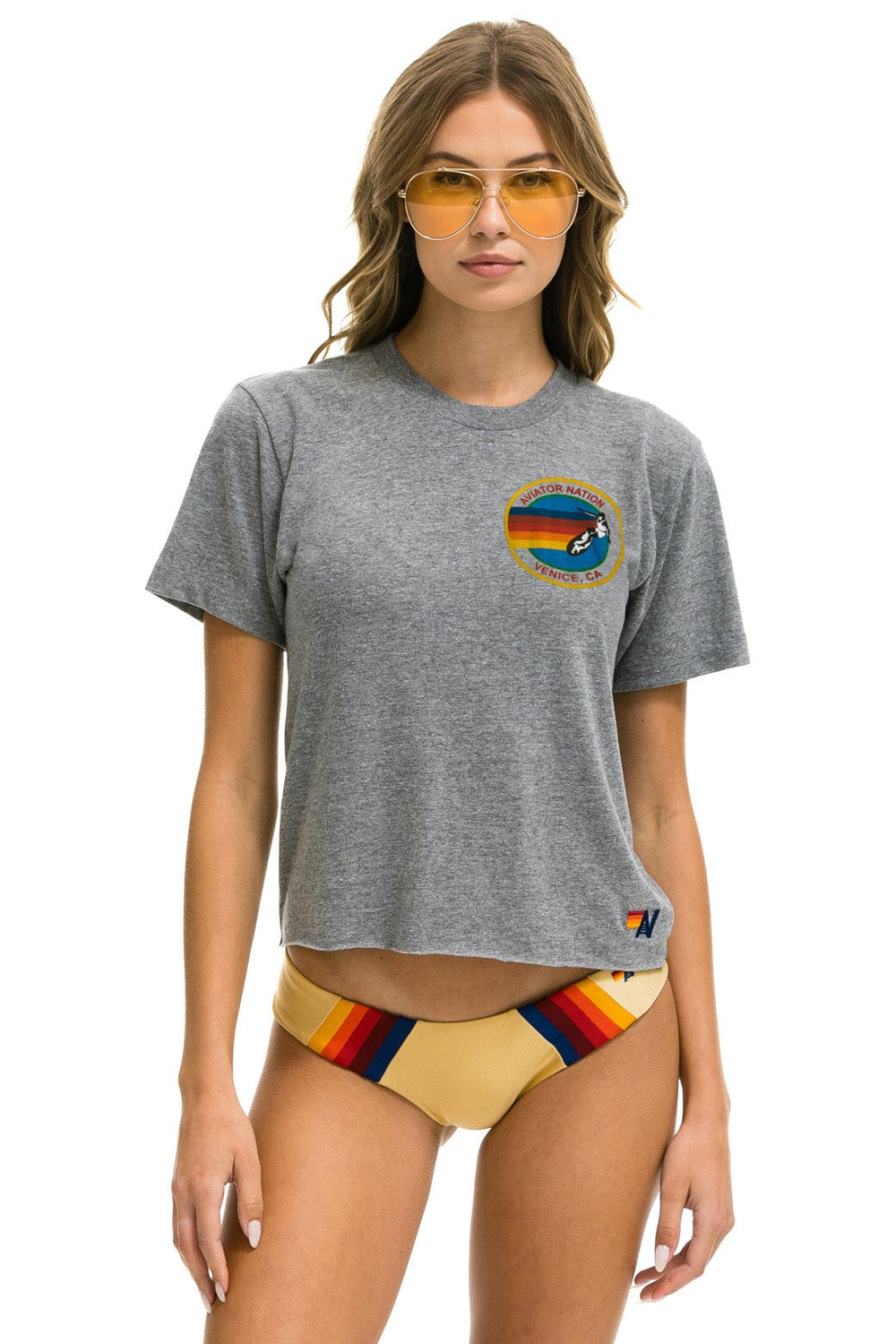 AVIATOR NATION SMALL LOGO BOYFRIEND TEE - HEATHER GREY