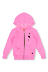 KIDS BOLT PRINT ZIP HOODIE - NEON PINK