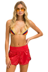 HIGH RISE 5 STRIPE NYLON JOGGER SHORT - GLOSSY CHERRY