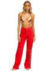 BOLT STRIPE HI RISE WIDE-LEG GYPSY JEAN - RED