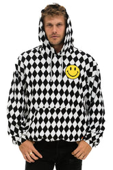 DIAMOND SMILEY 2 EMBRIODERY RELAXED PULLOVER HOODIE - WHITE // BLACK