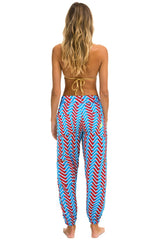 GEO ZIG BOLT EMBROIDERY CARGO SWEATPANTS - BLUE // RED