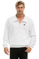 LOGO EMBROIDERY HALF ZIP SWEATSHIRT - WHITE