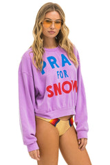 PRAY FOR SNOW RELAXED CREW SWEATSHIRT - NEON PURPLE