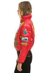 VINTAGE PATCH APRES PUFFER JACKET - CHERRY GLOSSY