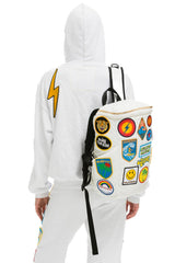 VINTAGE PATCH PUFFER BACKPACK - WHITE GLOSSY