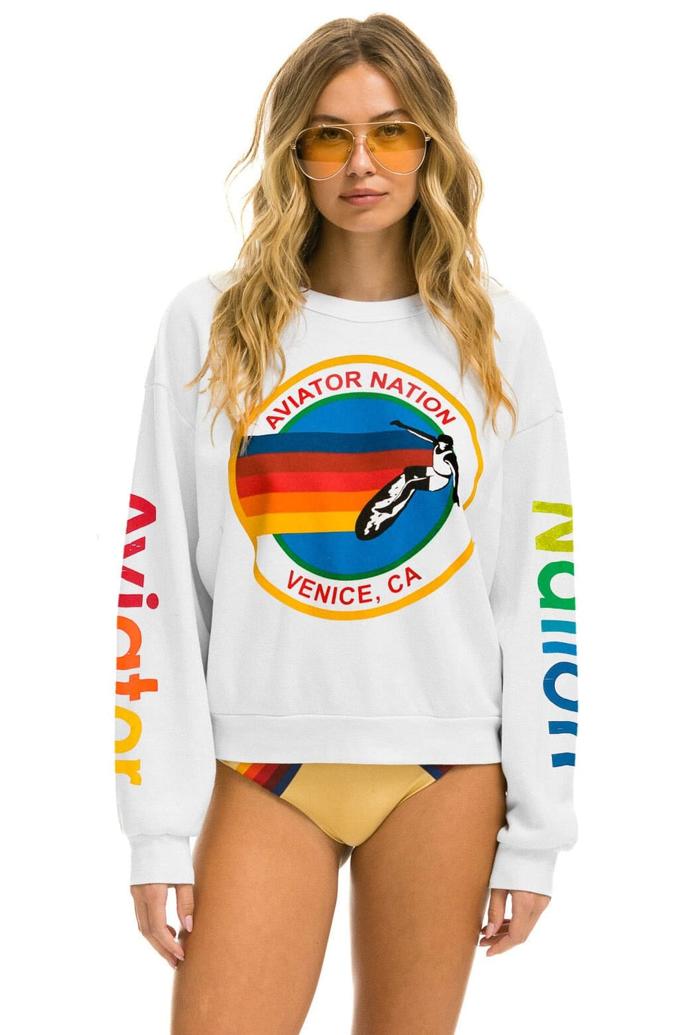 AVIATOR NATION RELAXED CREW SWEATSHIRT - WHITE