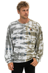 HAND DYED RELAXED CREW SWEATSHIRT - TIE DYE GREY // OLIVE
