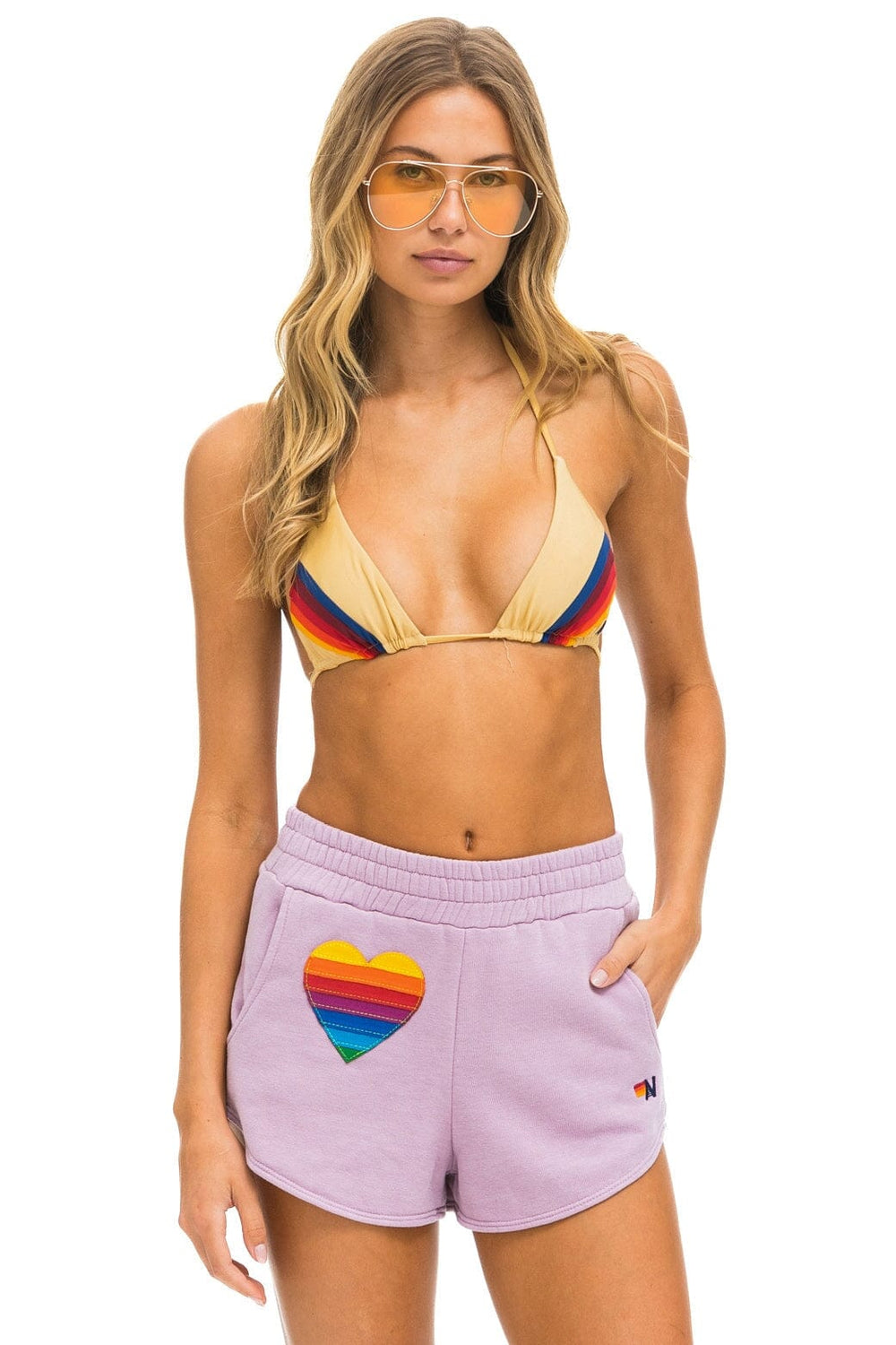 RAINBOW HEART STITCH LOUNGER SHORT - MAUVE
