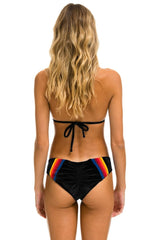 5 STRIPE VELVET TRIANGLE BIKINI TOP - BLACK