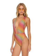 SPARKLE COMO DEEP PLUNGE CROSS BACK WOMENS ONE PIECE - RAINBOW