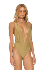 SPARKLE COMO DEEP PLUNGE CROSS BACK WOMENS ONE PIECE - SAND