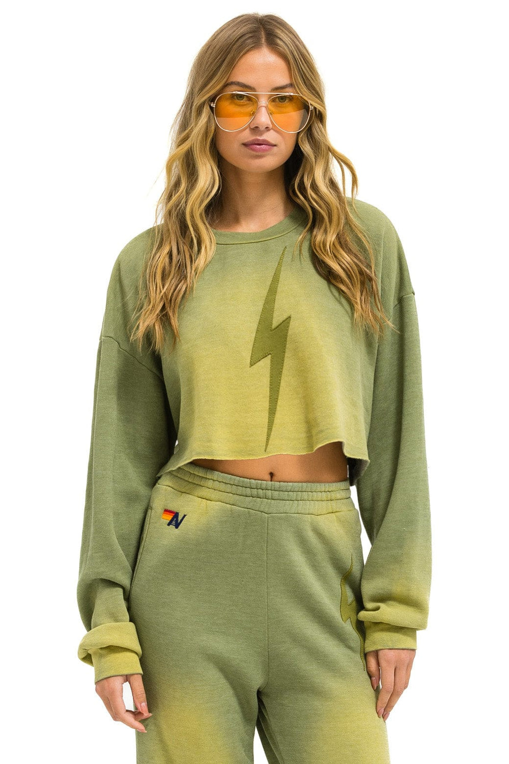 BOLT STITCH CROPPED CREW SWEATSHIRT RELAXED - FADED ARMY