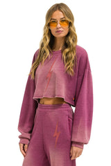 BOLT STITCH CROPPED CREW SWEATSHIRT RELAXED - FADED BERRY