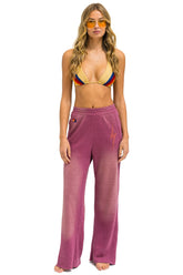 BOLT STITCH WIDE LEG POCKET SWEATPANTS - FADED BERRY