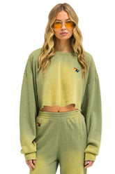 ESSENTIAL CROPPED CREW SWEATSHIRT RELAXED - FADED ARMY