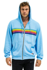5 STRIPE RELAXED ZIP HOODIE - SKY // RAINBOW