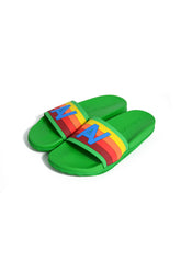 MEMBER EXCLUSIVE LOGO RAINBOW 4 STRIPE SLIDES - KELLY GREEN
