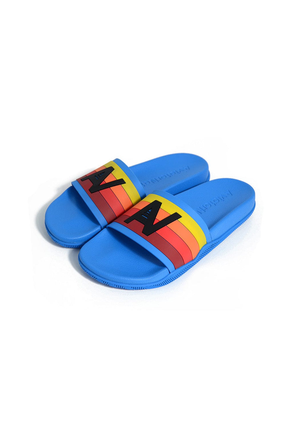 AVIATOR NATION LOGO RAINBOW 4 STRIPE SLIDES - OCEAN BLUE