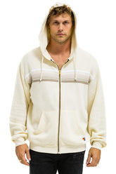 5 STRIPE RELAXED ZIP HOODIE - VINTAGE WHITE // WHITE // GREY