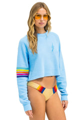 BOLT RUGBY STITCH CROPPED CREW SWEATSHIRT - SKY // RAINBOW