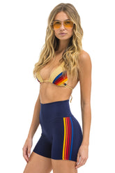 5 STRIPE RAINBOW 4 INCH HI-RISE BIKER SHORT - NAVY