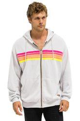 5 STRIPE RELAXED ZIP HOODIE - DOVE GREY // NEON