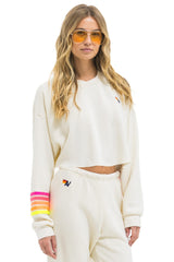 RUGBY STITCH CROPPED CREW SWEATSHIRT RELAXED - VINTAGE WHITE // NEON