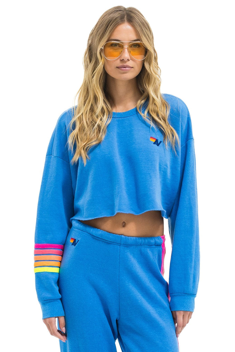 RUGBY STITCH CROPPED CREW SWEATSHIRT RELAXED - COBALT // NEON