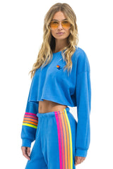 RUGBY STITCH CROPPED CREW SWEATSHIRT RELAXED - COBALT // NEON